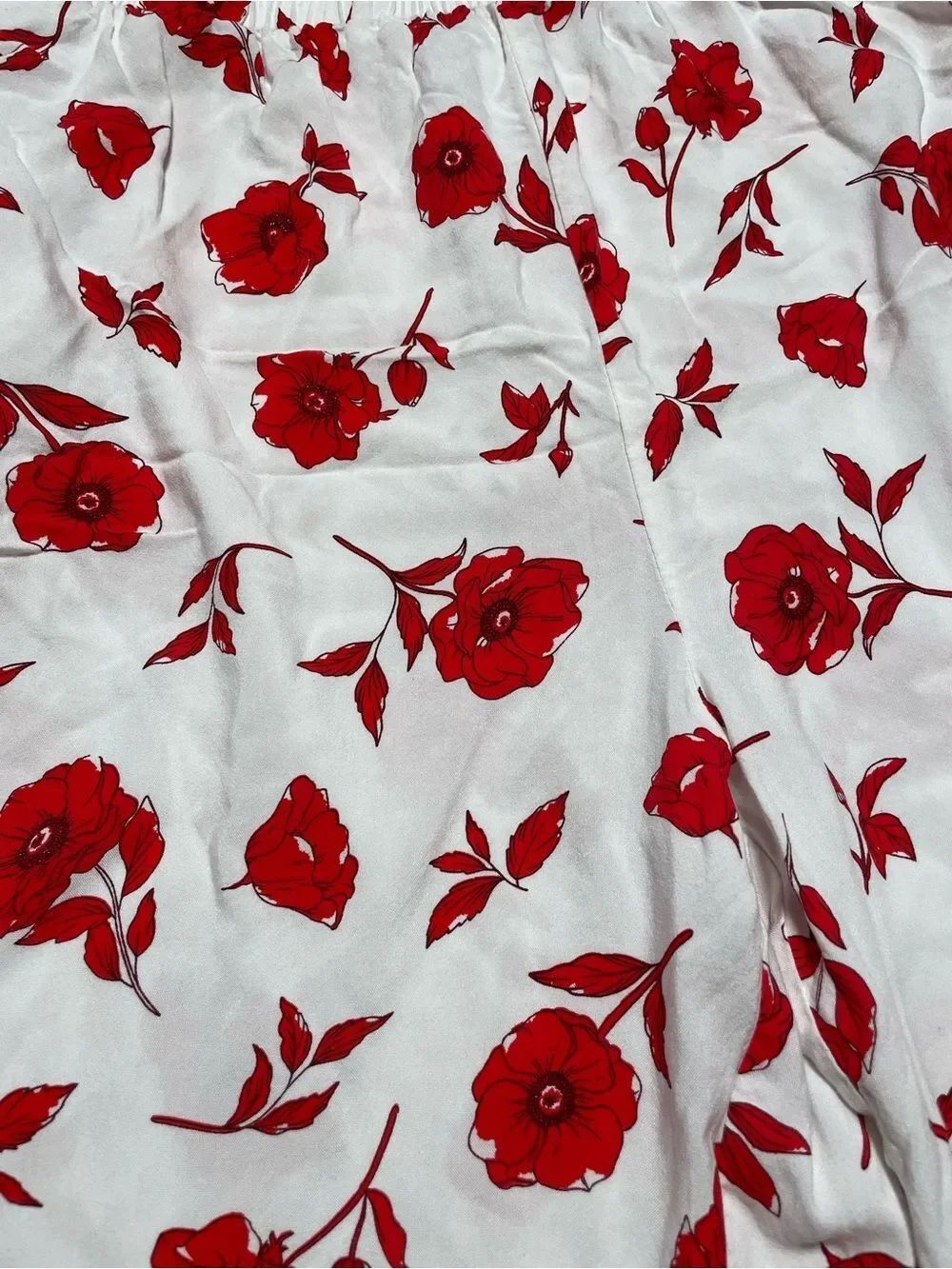 Japna Women’s Beautiful Red Floral Pajama Pants with Pockets - White Base - LG - Picture 5 of 8